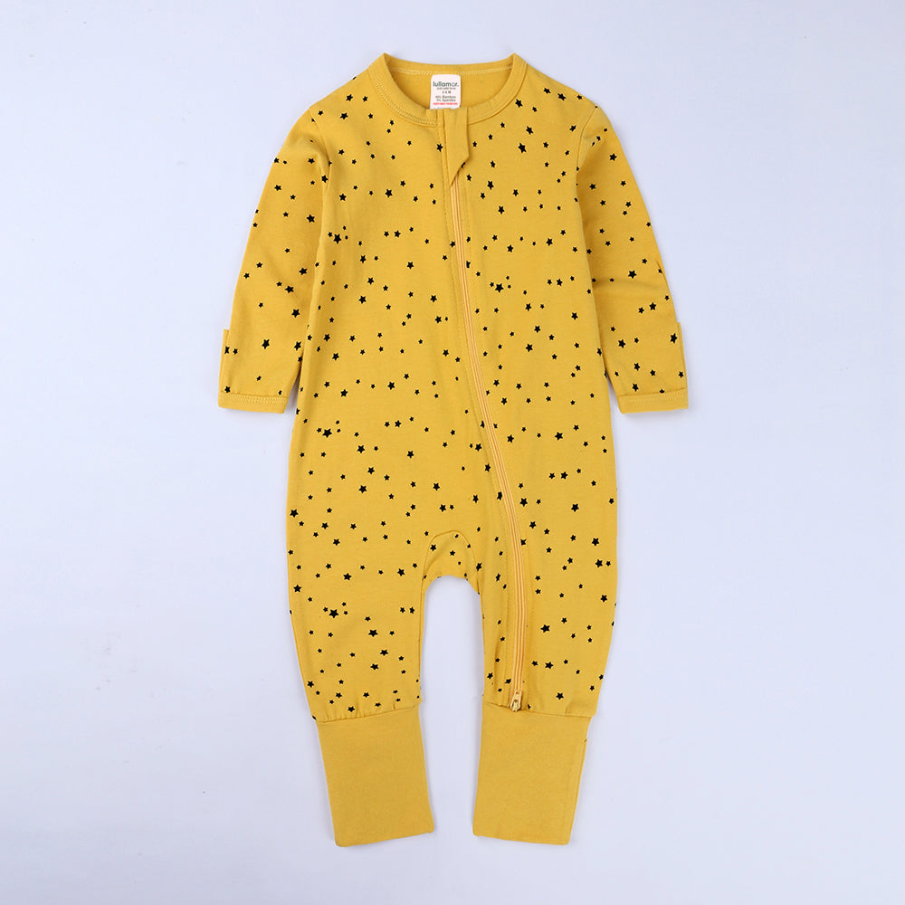 Black Star Print Sleep Suit-Yellow